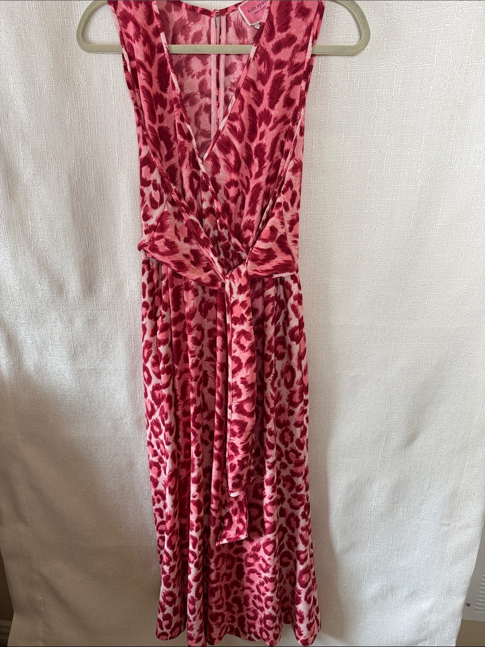 Kate Spade Pink Leopard Print Wide Leg Jumpsuit Sleeveless Tie Waist Size Small - Picture 3 of 9